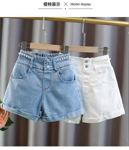 Girls' Summer 3-10-14T Children's Jeans Shorts New Fashion Children's Wear Girls' Big Boy Thin White Pants