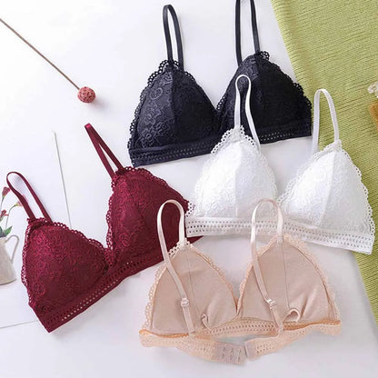 French Beautiful Back Bra Women'S Thin Lace Beautiful Back Bra No Steel Ring Sling Strap Small Chest Gather Up Support Bra