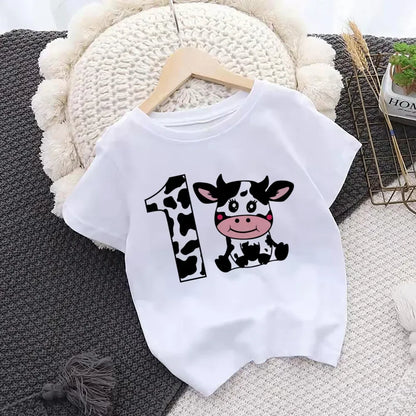 Cow Number Birthday Shirt 1-10 Birthday T-Shirt Wild Tee Girls Party T Shirt Cows Print Clothes Kids Gifts Fashion Tops Tshirt