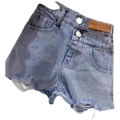 Girls' Denim Shorts Summer Thin Children's Ripped Outer Hot Pants Three-quarter Soft Pants Kids Shorts Loungewear Outfit