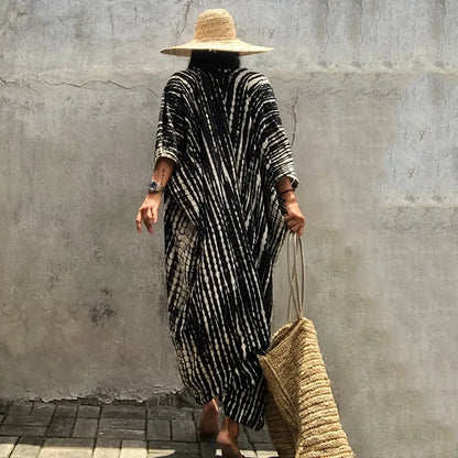 Beach Cover Ups for Swimwear Women Black Tie Dye Kimono Swimsuit Cape Summer Dress 2023 Beachwear Outfit Oversized Loose