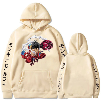 Luffy Gear 4 Graphic Hoodies One Piece Anime Pullover 90s Casual Daily Sweatshirt Boundman Printed Clothing Fashion Streetwear