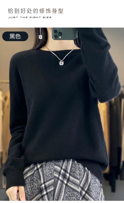 Women 100% Pure Merino Wool Knitted Sweater Autumn Winter Fashion O-Neck Pullover Seamless Jumper Tops Cashmere Warm Clothes