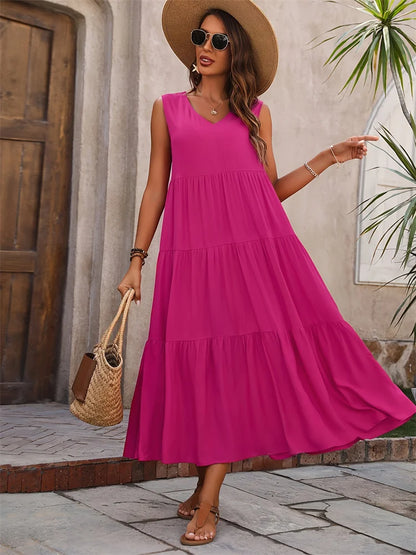 Y.KUKU 2024 Women Dress Summer Casual Brand Vacation Holiday Beach Long Dresses V-neck Loose Elegant Yellow Dress Femme