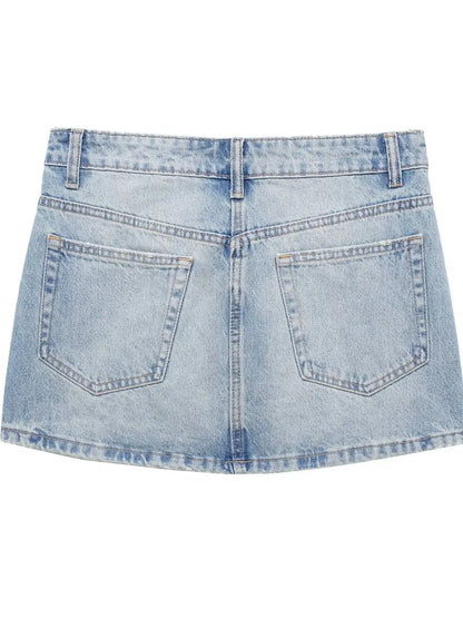 XNWMNZ 2024 Women's Fashion Denim Mini Skirt Women High Street Mid Waist Zipper Pocket Versatile Female Skirt ﻿