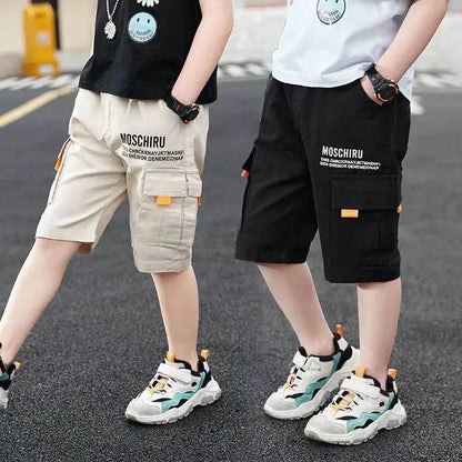 3-14 Years Big Size Summer Boys Short Pants 3 Color Leisure Sports Letter Decoration Calf-Length Trousers For Kids