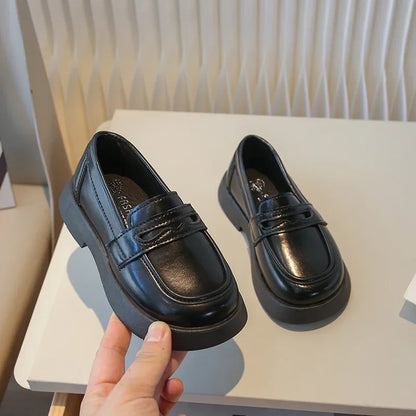 Children's Leather Shoes Spring Autumn Black School Girl Shoes Fashion Thick Bottom Kids Princess Slip-on Loafers Single Shoes