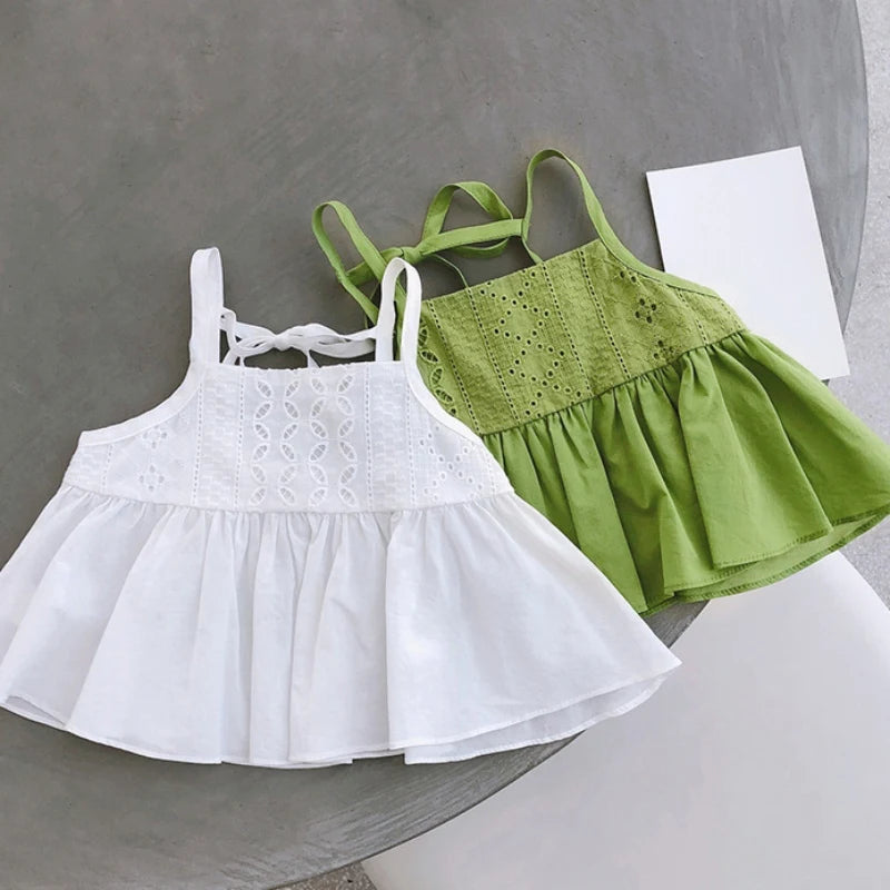 Baby Girls Clothing Suspender Vest Toddler Kids Breathable Shirt Summer Cotton Solid Hollow Sweet Top Children's Tank Top