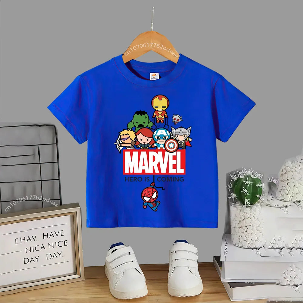 Superhero Teen 100% Cotton T-shirt Children's small cartoon print casual cotton T-shirt for boys and girls Baby comfortable shor