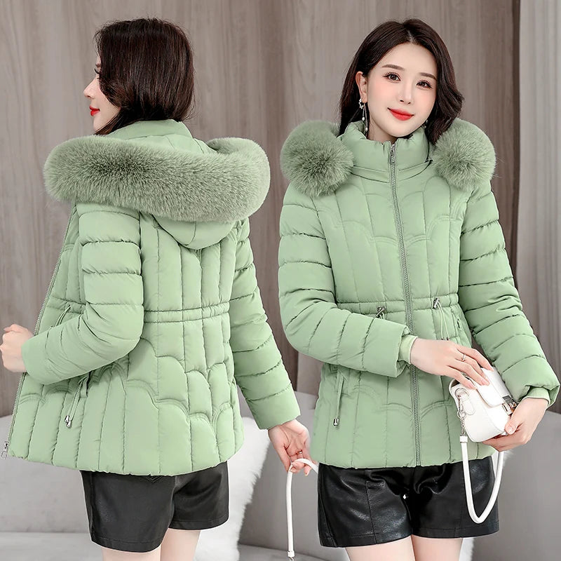 Winter 2024 New Down Jacket Women Parkas Fashion High-Quality Warm Cotton Padded Coat Ladies Short Overcoat Hooded Overwear Tops