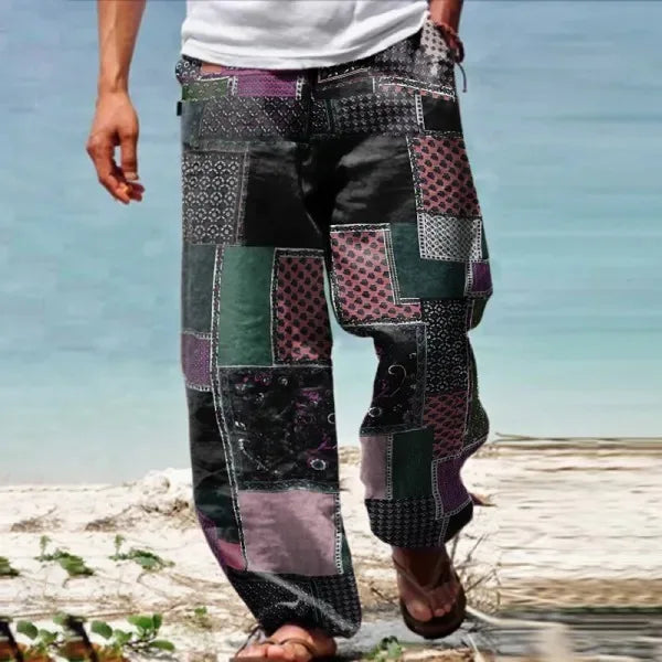 Geometric Pattern Loose Pants New 2024 Men's Four Seasons Pure Cotton Pants Casual Fashion Cool