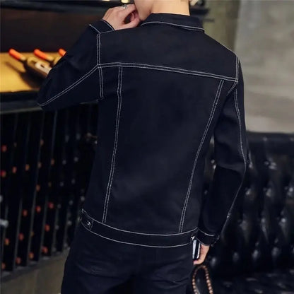 Male Jean Coats Black Button Men's Denim Jacket Short Casual Slim Low Price One Piece Worn New in Clothing Big Size L Original G