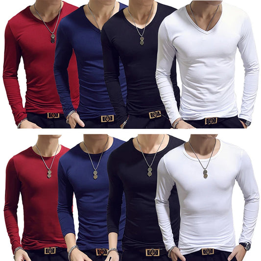 Spring Autumn Period Long Sleeve Cultivate One's Morality Men's T-shirt O-neck Solid Polyester T Shirt Men Red Blue Black