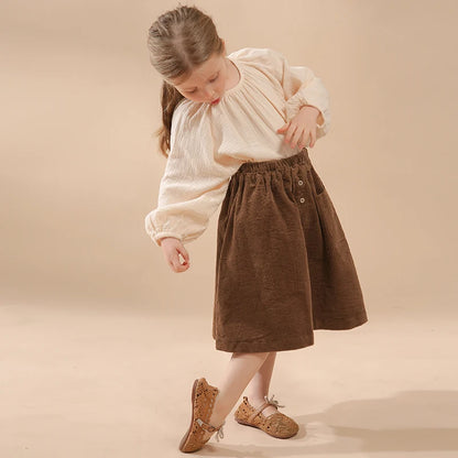 100% Cotton Retro Corduroy Girl's Skirt Autumn And Winter New Thickened Baby Girl Rustic Style Elastic Waist Casual Loose Skirts