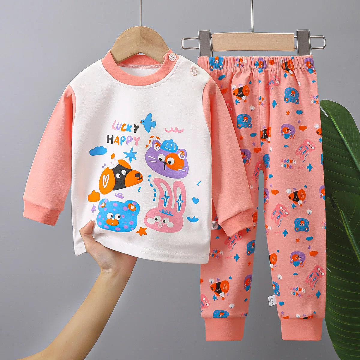 2024 Ins Autumn Children Boys 2PCS Pajamas Set Pure Cotton Warm Full Printed Stretch Kids Girls Sleepwears Toddler Girl Homewear