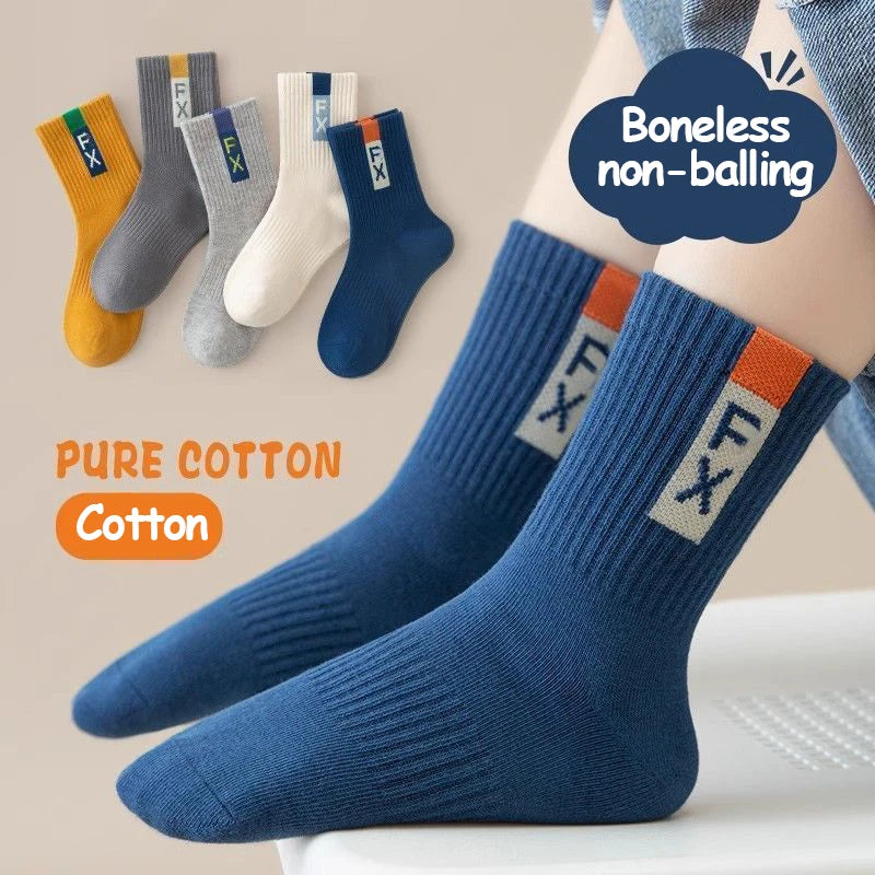 5Pairs 1-16Years  Children's Socks Selected Fabric  High Resilience Comfortable and Anti-Pilling Crew Casual Boys Sports Sock