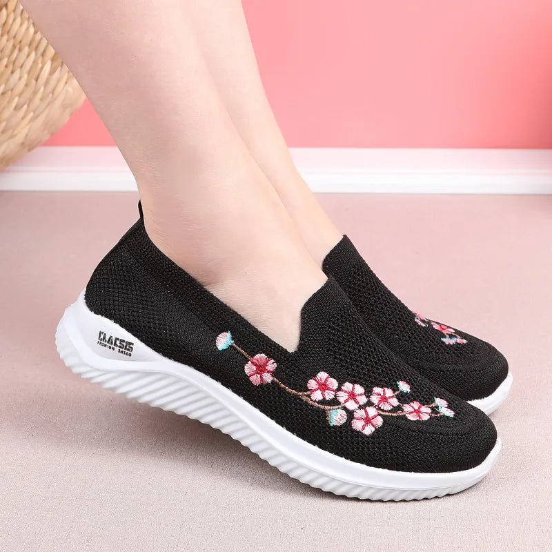 Shoes Women Sneakers Mesh Breathable Floral Comfort Mother Soft Solid Color Fashion Female Footwear Lightweight Shoes for Women