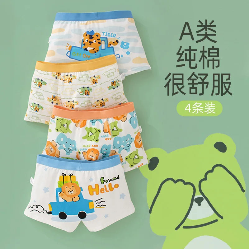 4PCS Boy Cotton Soft Antibacterial Panties Kid Cartoon Dinosaur Print Knickers Thin Breathable Briefs 3+y Young Child Underwears