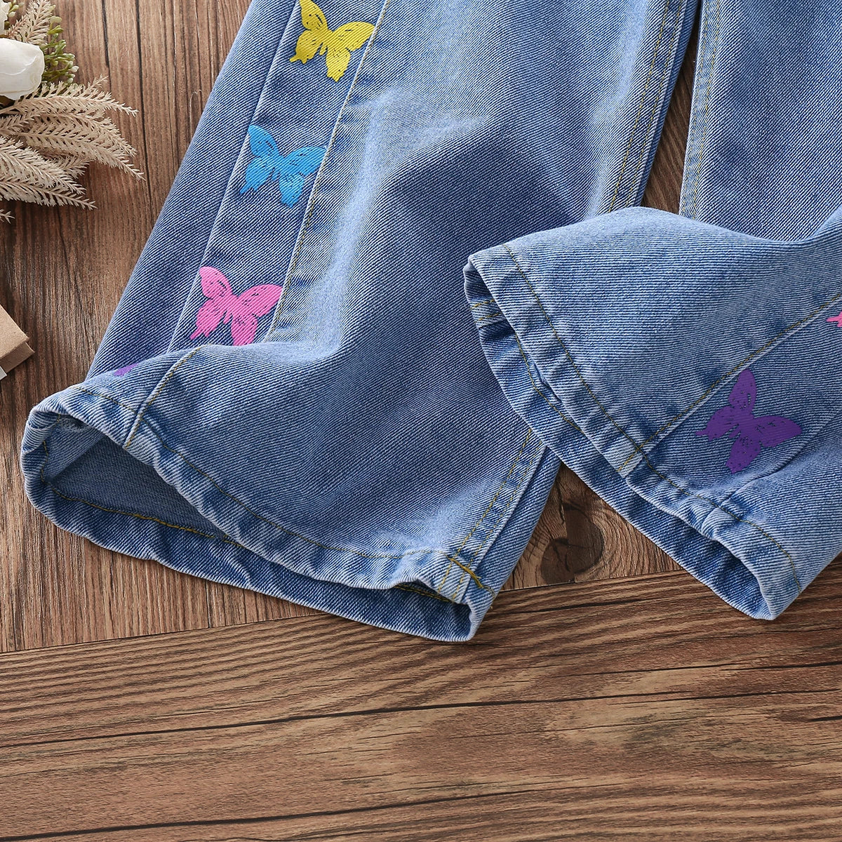 Pants for Girls Jeans Teenagers Children Clothing Butterfly Print Trousers Spring Autumn Baby Kids Clothes Jeans 6 8 10 12 14 Y