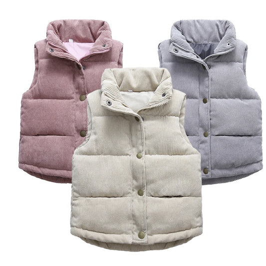 Boys Girls Children Casual Sleeveless Coats Autumn Winter Kid Clothing Corduroy Stand-Up Collar Vest Winter Clothes Vest Jackets