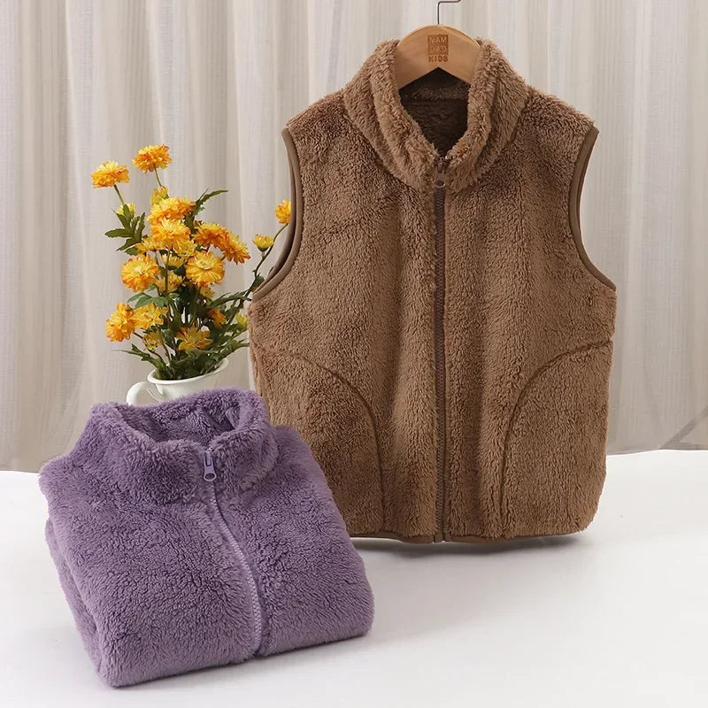 Autumn Winter Children's Vest Thicken Warm Fleece Kids Waistcoat Casual All-match Outerwear Vest Tops Outdoor Clothes 4-20 years