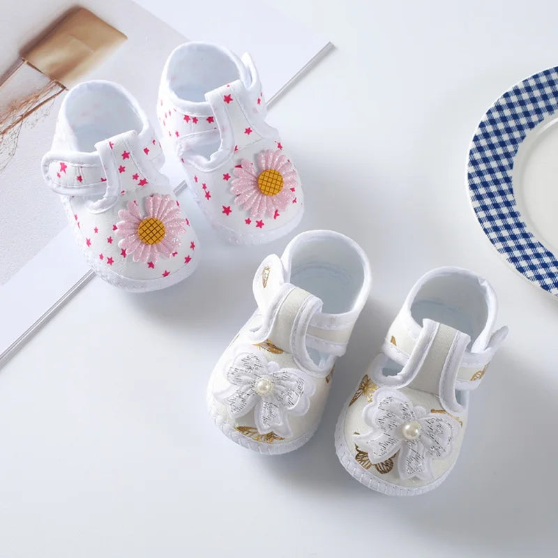 Baby Girl Shoes Cute Floral Bow First Walkers Soft Sole Crib Newborn Toddler Shoe Infant Baby Girls Shoes