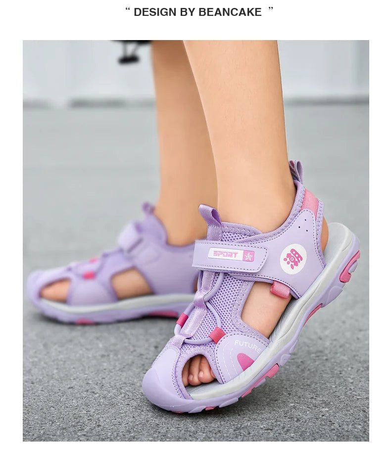 Summer Beach Water Children Sandals Fashion Shoes Outdoor Non-slip Soft Bottom Shading Leather Boys Comfortable Shoes Girls