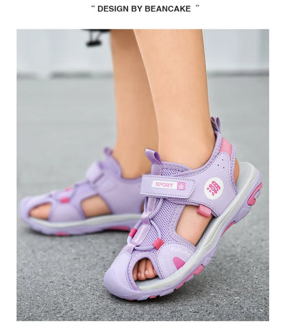 Summer Beach Water Children Sandals Fashion Shoes Outdoor Non-slip Soft Bottom Shading Leather Boys Comfortable Shoes Girls