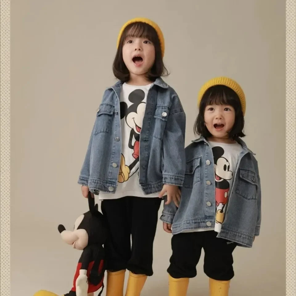 2024 Children's Clothes New Mickey Mouse Cartoon Denim Jacket Coats For Kids Jean Outerwear Girls Jackets Costume