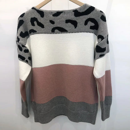 Leopard Women's Sweater Fashion Long Sleeve Tops Knitted Pullovers Pink Knitwears Autumn Winter Clothes For Women 2024