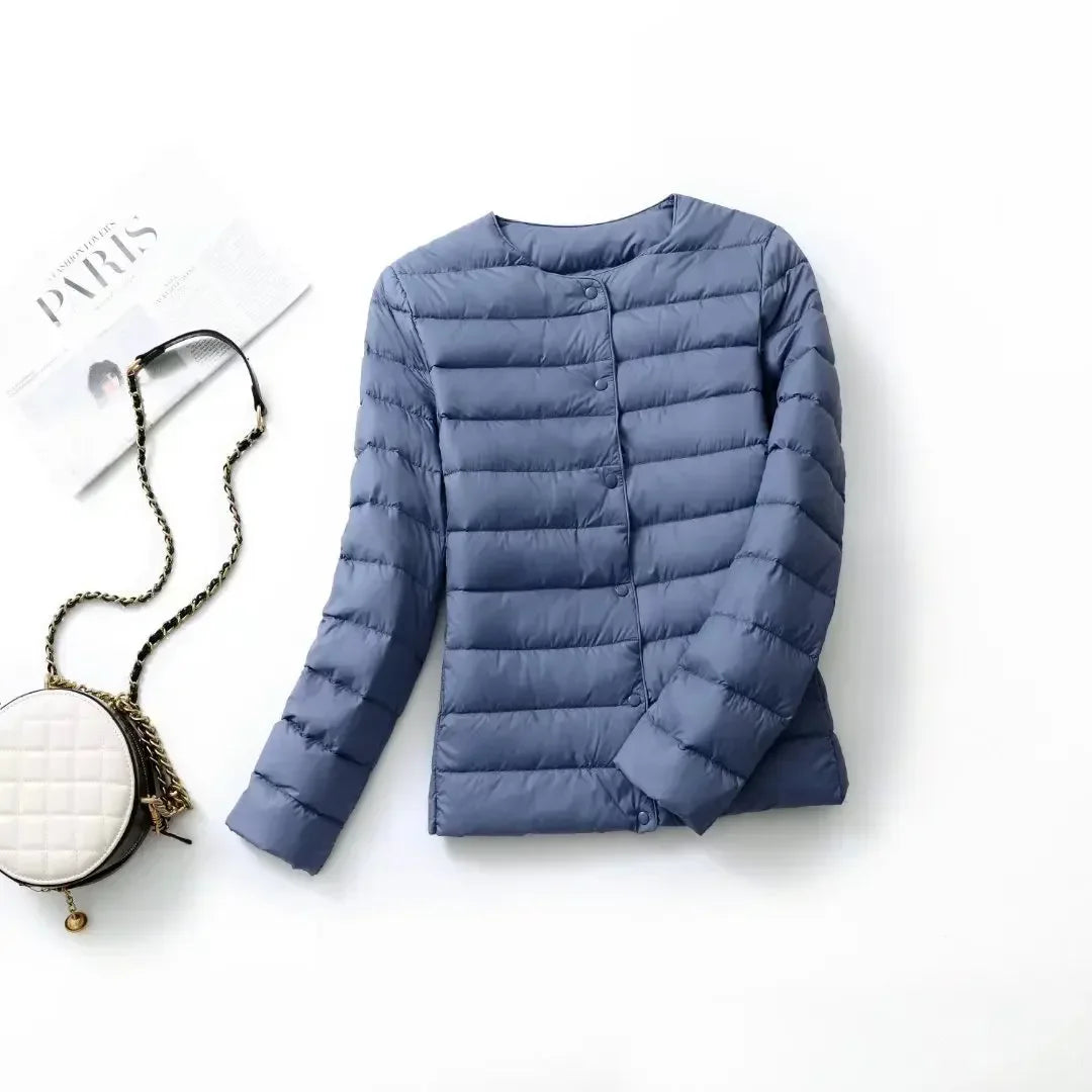 2024 New Women Liner Duck Down Jacket O-neck Variable V-neck Female Fall Spring Autume Collarless Light Quilted Puffer Coat