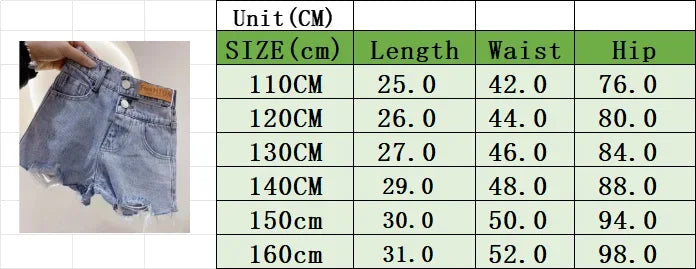 Girls' Denim Shorts Summer Thin Children's Ripped Outer Hot Pants Three-quarter Soft Pants Kids Shorts Loungewear Outfit