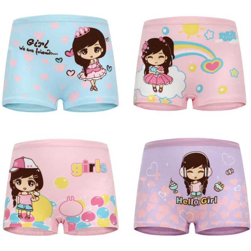 4pcs/lot Cartoon girls briefs Panties 100% Cotton Short Pants Cartoon Panties Girls' Underwear