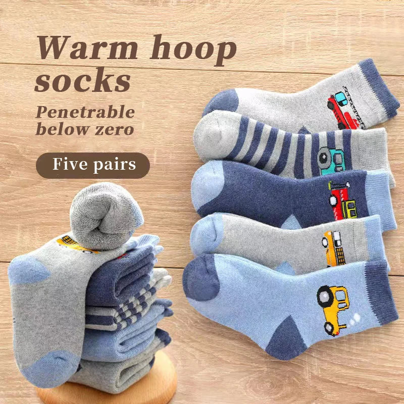 5Pairs 1-16Years Terry Socks for Children cartoon children's fashion wholesale to resell socks little car  Delicate and soft