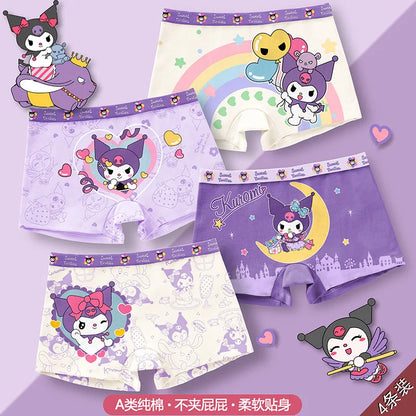 4Pcs/lot Cartoon Hello Kitty Kids Underpant Breathable Brie Sanrio Kuromi Cinnamoroll Boys Girls Underwear Cotton Boxer Shorts