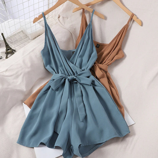 Waist Straps Show Thin Temperament and Age Reduction Suspenders Jumpsuit Women's Fashion Solid Color Loose Wide-leg Shorts