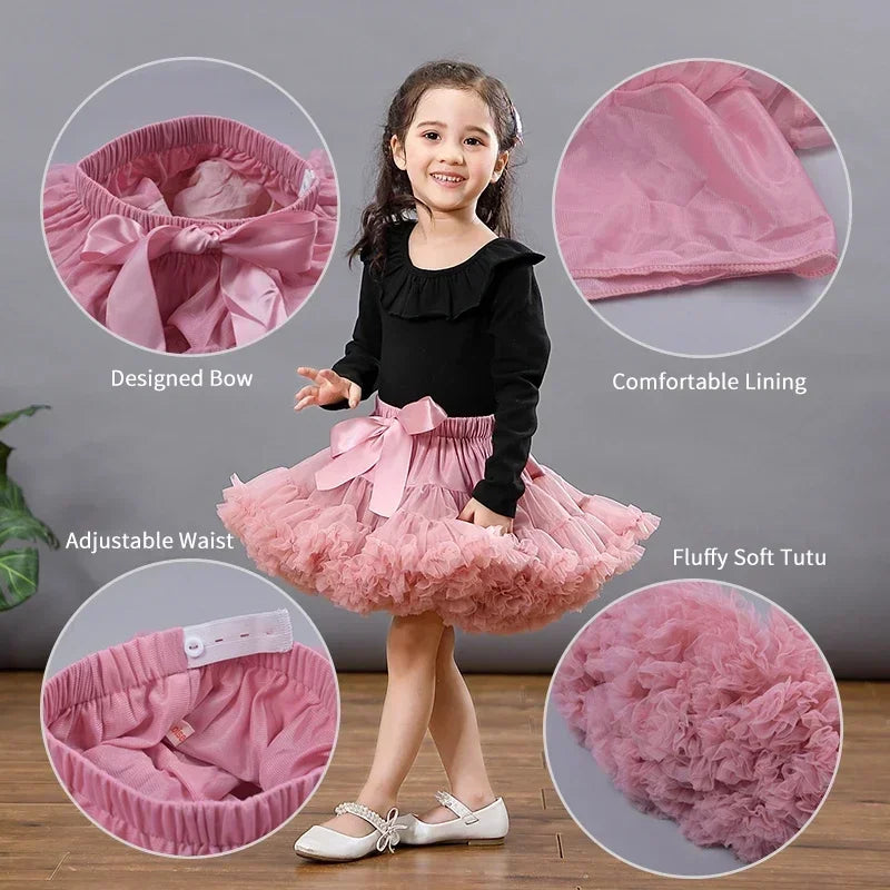 HOT Girls Tutu Skirts Solid Fluffy Tulle Princess Ball Gown Pettiskirt Kids Ballet Party Performance Dress for Children PP001