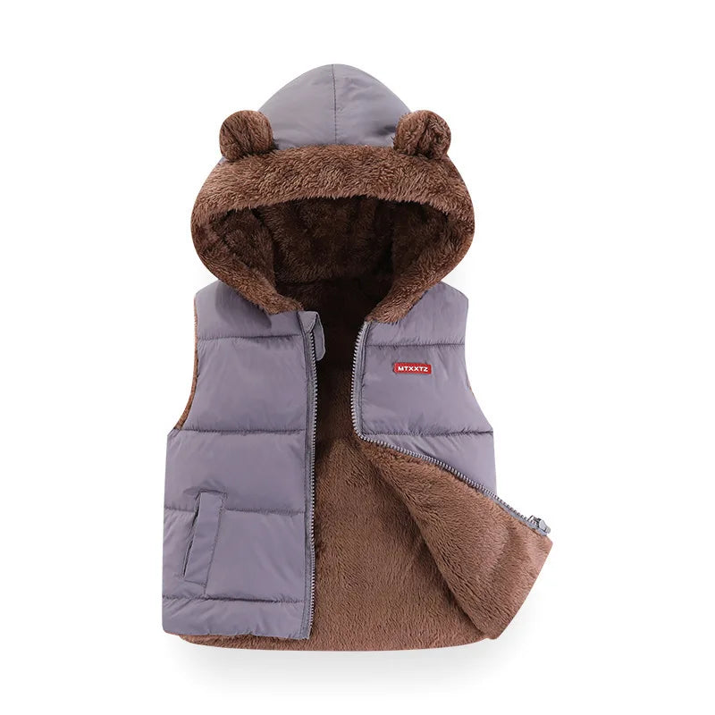 2024 Children Cashmere Vest Coat Autumn Winter Baby Boy Girl Cotton Padded Hooded Jacket Kids Thick Waistcoat Outerwear Clothing