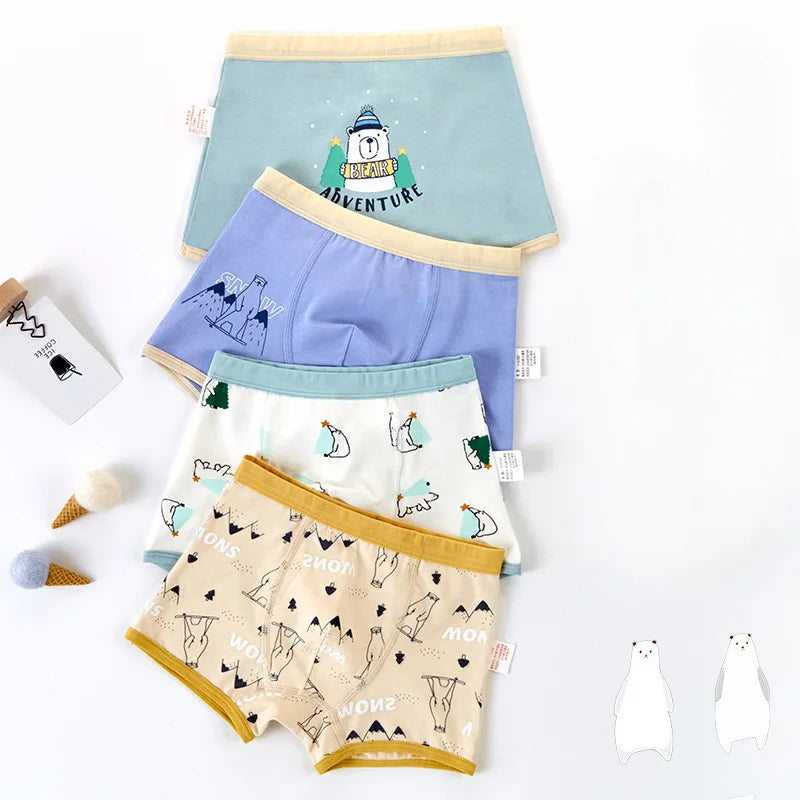 4PCS Kids Cotton Antibacterial Panties for Boys Thin Breathable Briefs 3+y Young Child Underwears Toddler Cute Cartoon Knickers