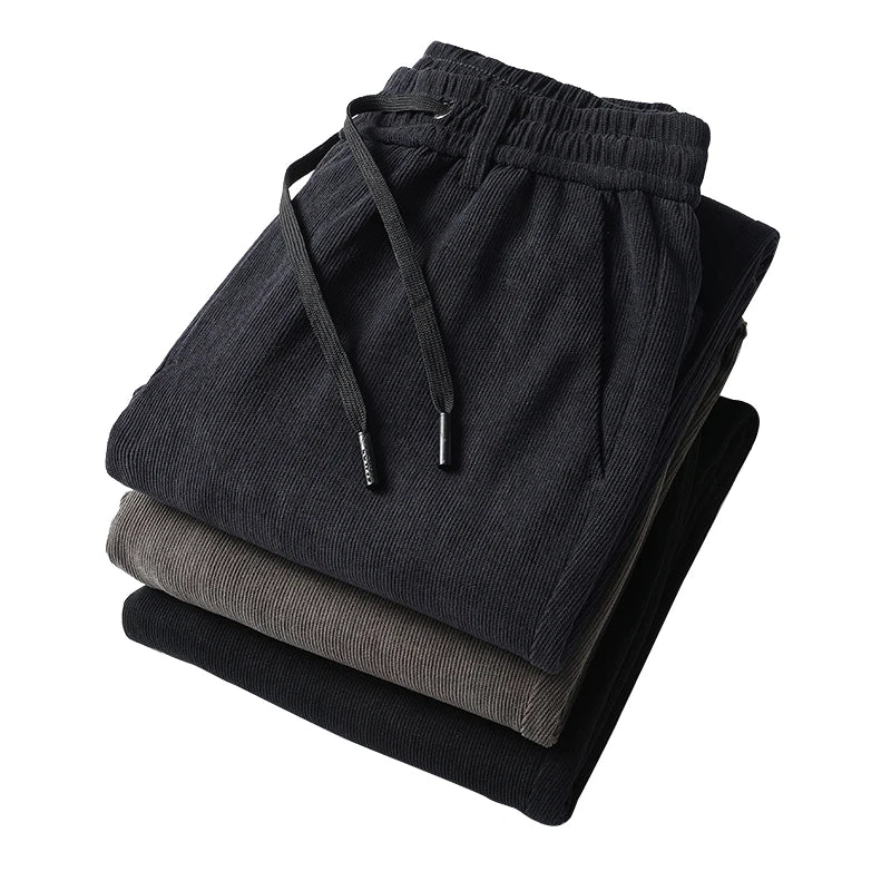 Men's Casual Pants Elastic Waist Sweatpants Autumn Winter Clothes Drawstring Trousers Male Corduroy Warm Large Size Pants