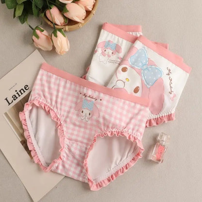 3Pcs/set Kawaii Kuromi Underwear Anime Sanrio Cinnamoroll My Melody Cute Girl Pure Cotton Antibacterial Lace Underpants Briefs