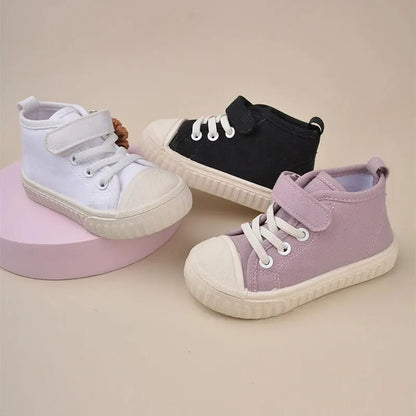 Children Simple Styles Solid Color High-top Canvas Baby Boys and Girls Anti-kick Casual Sneakers EK9S52