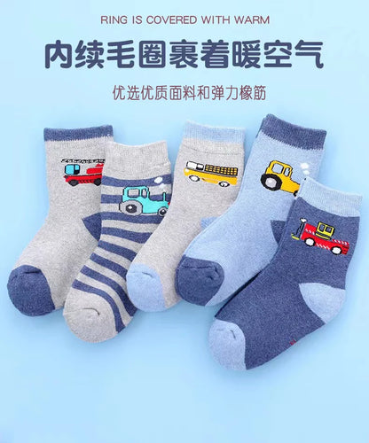 5Pairs 1-16Years Terry Socks for Children cartoon children's fashion wholesale to resell socks little car  Delicate and soft