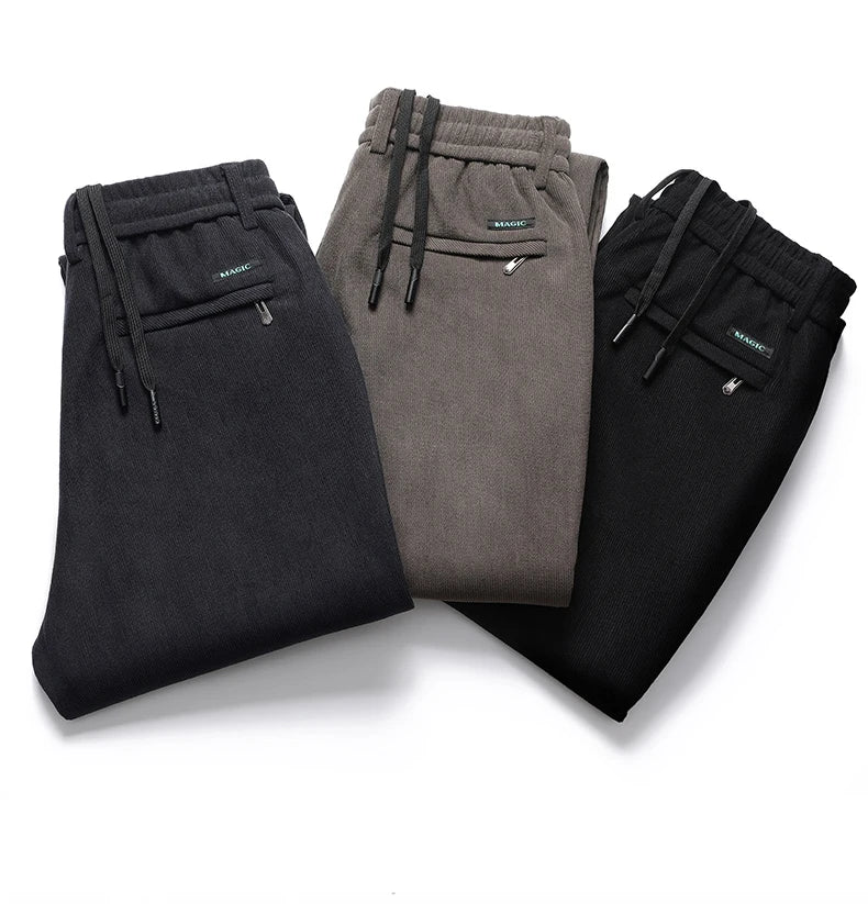 Men's Casual Pants Elastic Waist Sweatpants Autumn Winter Clothes Drawstring Trousers Male Corduroy Warm Large Size Pants