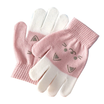 2022 Winter Korean Style Kids Knitted Gloves Cartoon Bear Printed Full Finger Gloves for 4 5 6 7 8 Year Old Children Accessories