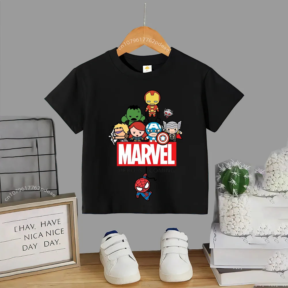 Superhero Teen 100% Cotton T-shirt Children's small cartoon print casual cotton T-shirt for boys and girls Baby comfortable shor