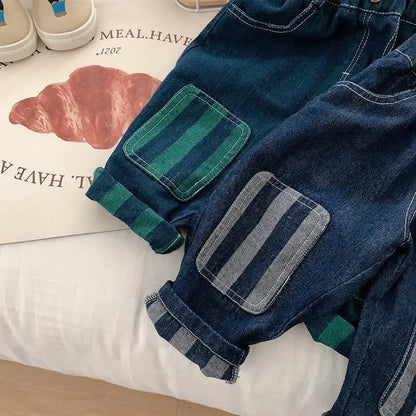 Boys Jeans Autumn Spring Denim Pants for Kids Children Patch Striped Trousers Baby Casual Joggers Toddler Clothing 1-6years