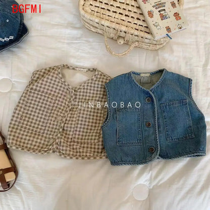 Baby kid Casual Waitcoat Spring and Autumn Denim Fabric Toddler Boys Girls Casual Cowboy Vest Coat Versatile Outwear Vestcoat