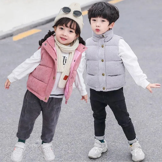 Corduroy Vests Kids Boys Girls Cotton Jackets Autumn Winter Baby Thick Warm Outerwear Children's Coat Casual Waistcoat Clothing