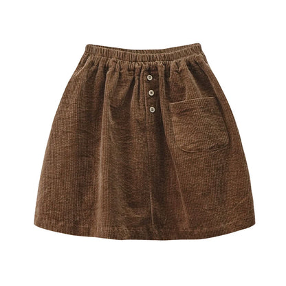 100% Cotton Retro Corduroy Girl's Skirt Autumn And Winter New Thickened Baby Girl Rustic Style Elastic Waist Casual Loose Skirts